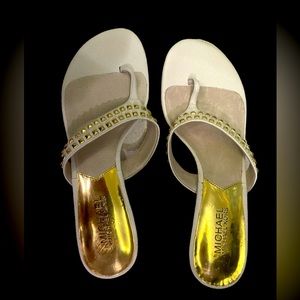Michael Kors white kitten heels with gold studs